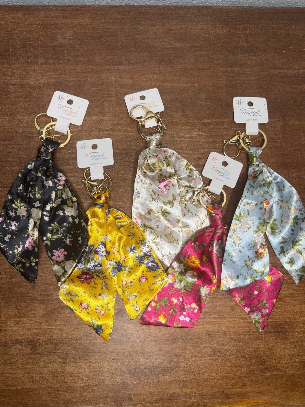 Floral Satin Scarf Keychains Gold Hardware - 5 Assorted Colors